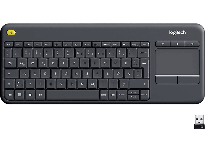 LOGITECH LOGITECH K400 Kabellose Tastatur mit Touchfeld- Bedienung, DEU (Qwertz), Schwarz
