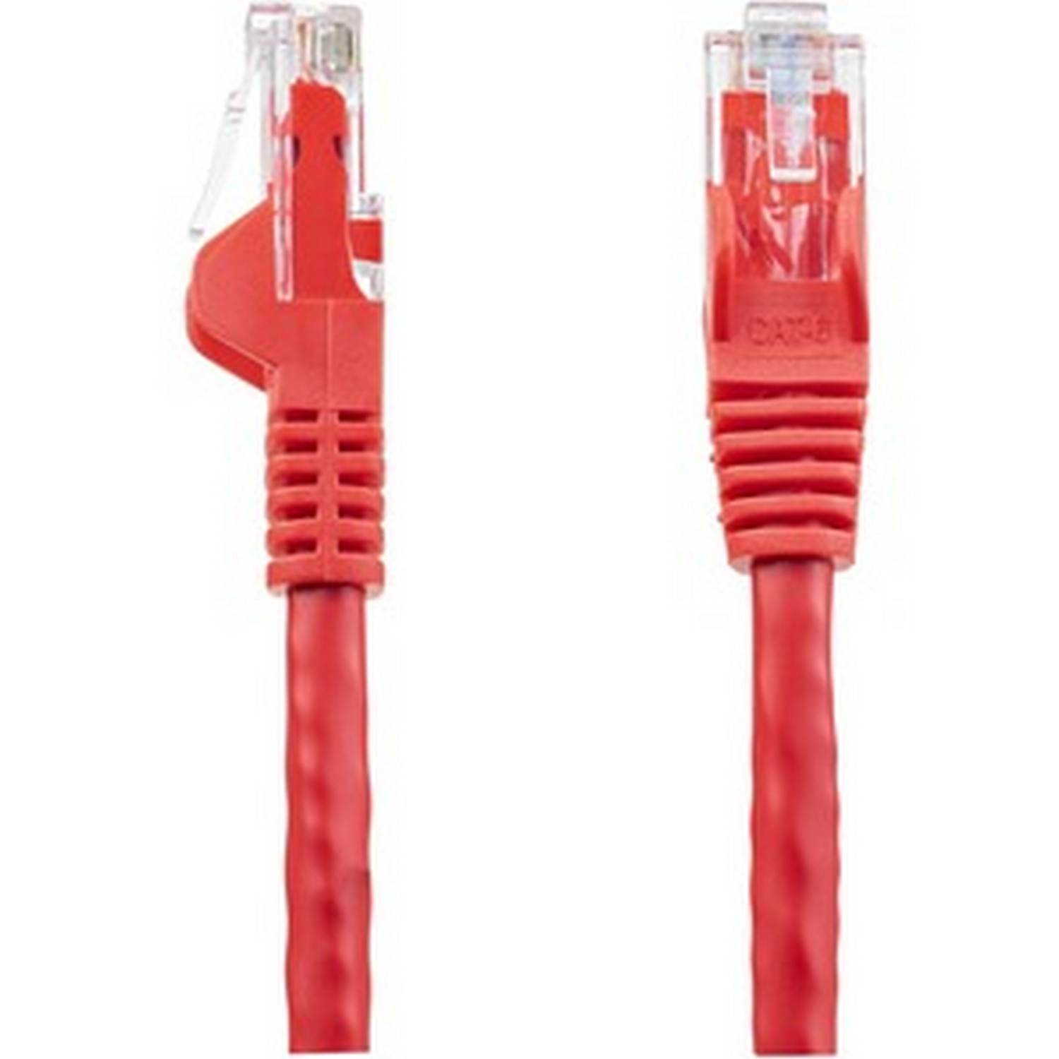 Rode Ethernet-kabel met connectoren aan beide uiteinden.