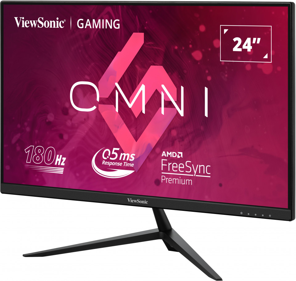 ViewSonic gaming monitor OMNI márkajelzéssel, 180Hz, 0,5ms válaszidővel és AMD FreeSync-kel.