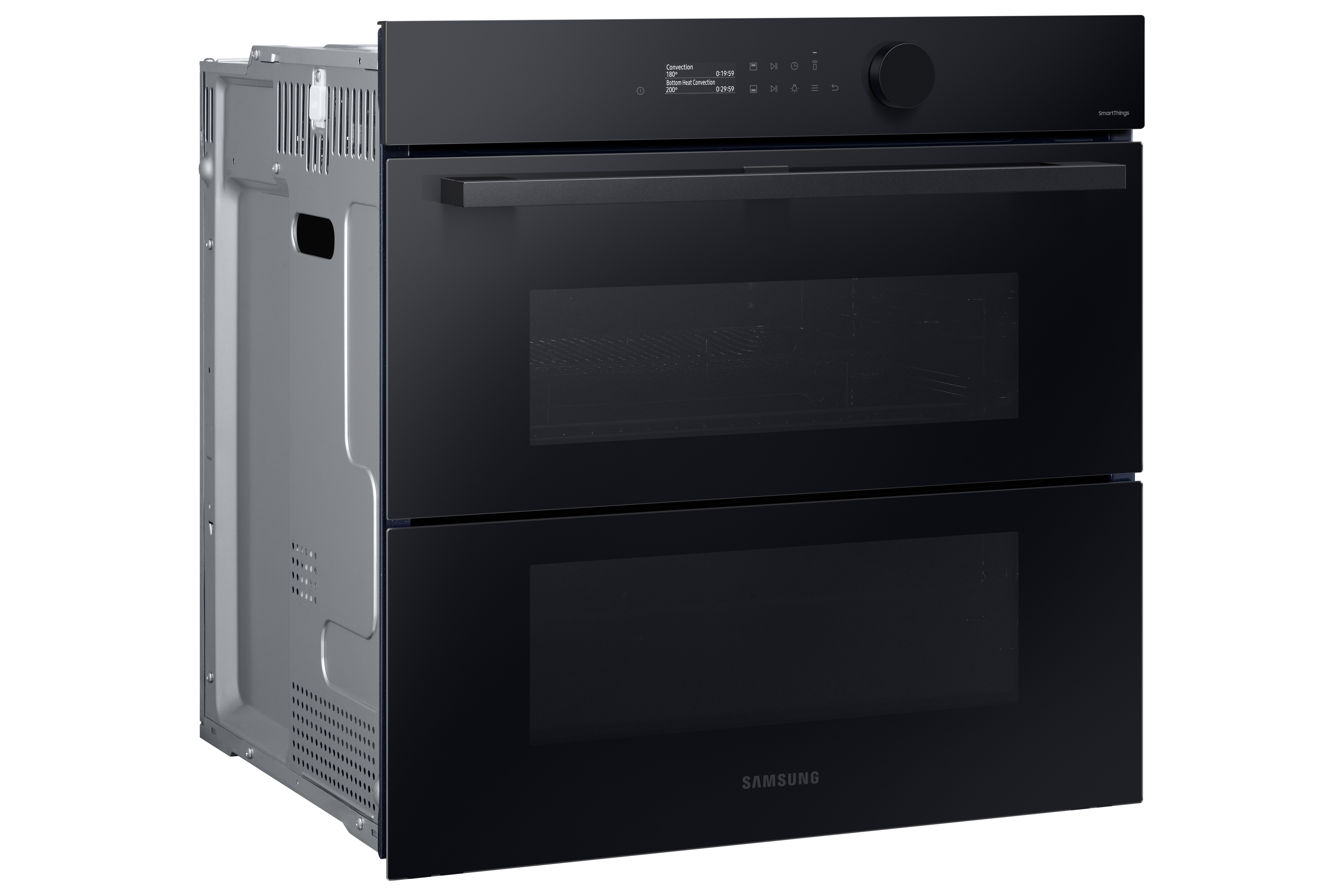 Horno Samsung negro. Dos puertas, panel de control arriba.