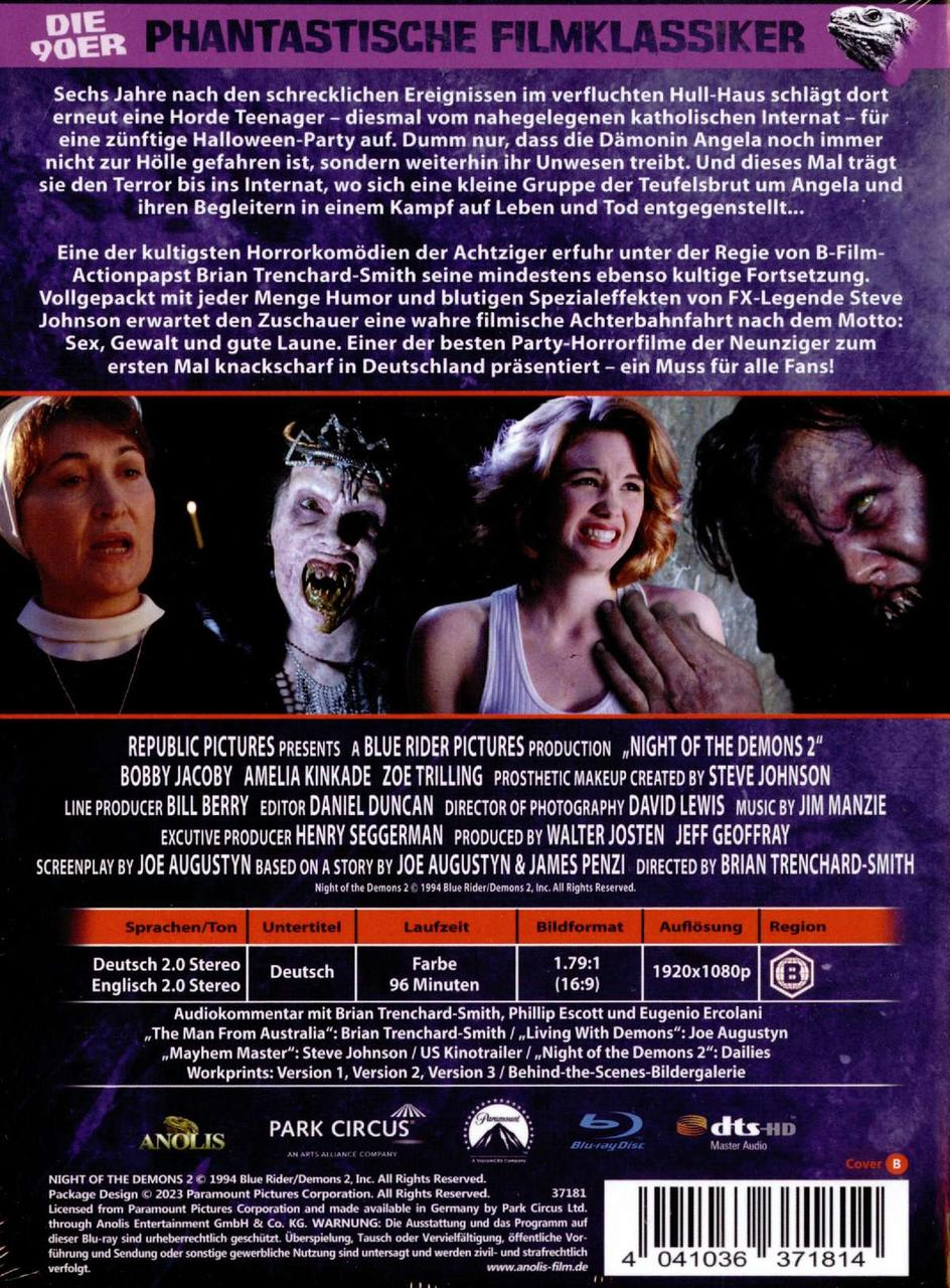 Filmcover, Night of the Demons 2. Besetzung umfasst Bobby Jacoby und Amelia Kinkade.