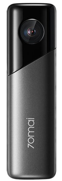 Czarna i szara kamera. Obiektyw na górze. Nazwa marki 70mai nadrukowana na dole.