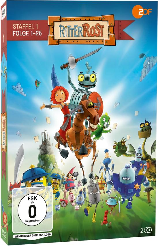 DVD-Box von Ritter Rost, einem Zeichentrickfilm. Bunte Szene mit Charakteren und einer Burg.
