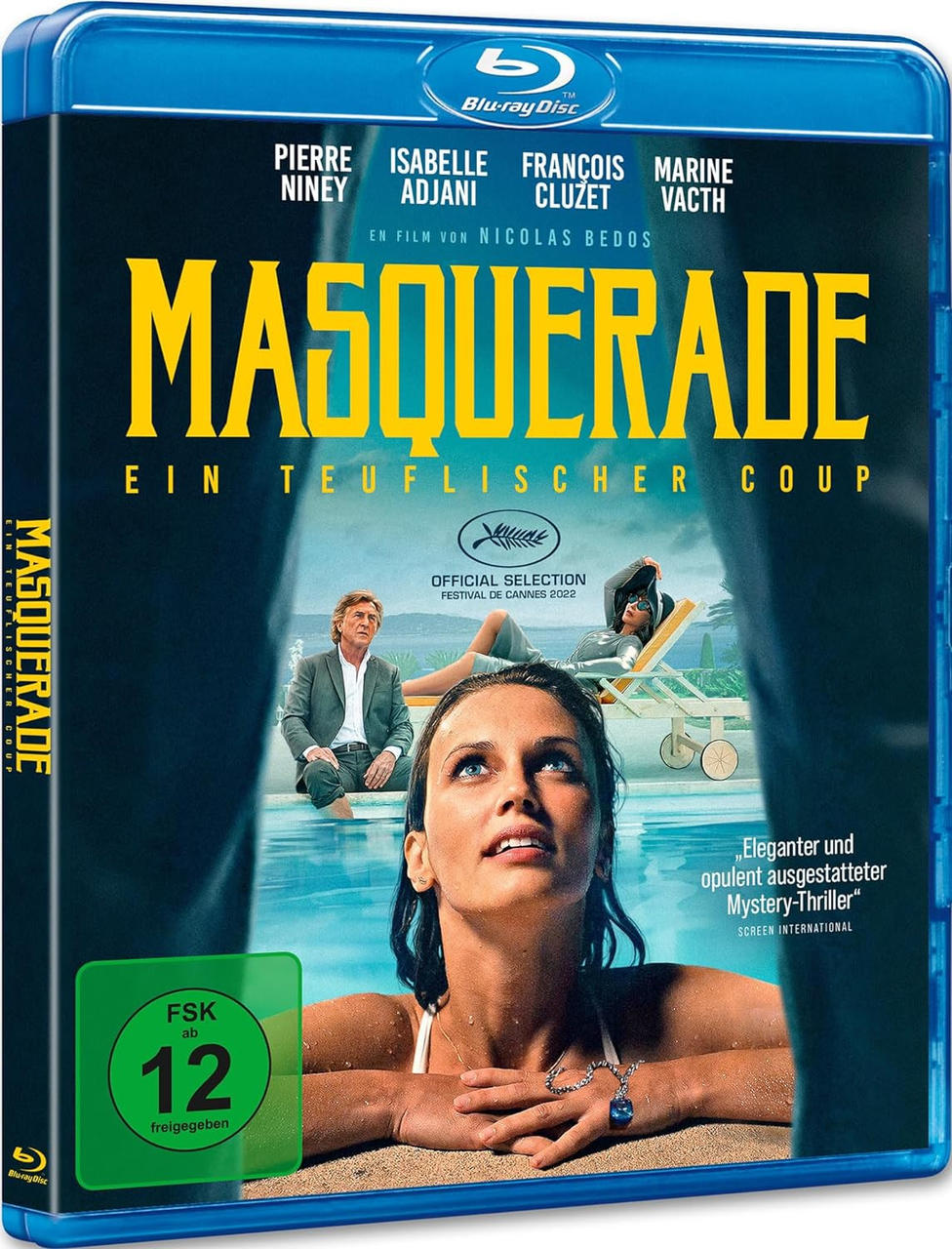 Blu-ray-Disc-Cover mit Filmtitel und Schauspielern in einer Poolszene.