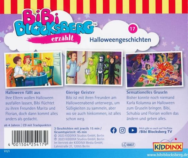 Rückseite einer Bibi Blocksberg DVD. Bunte Bilder, Text auf Deutsch.