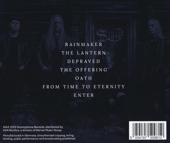 Albumcover mit Bandmitgliedern und Text: Songs, Albumname und Credits.