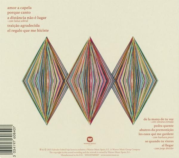 Rückseite eines CD-Covers mit Songtiteln und bunten geometrischen Formen.