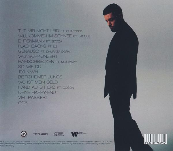 Rückseite einer CD-Hülle mit einer Silhouette eines Mannes und einer Titelliste. Der Titel lautet 'SO!'.