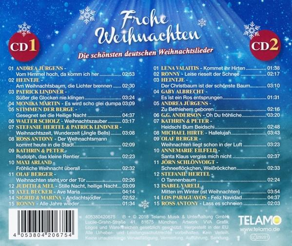 CD-Cover mit deutschen Weihnachtsliedern. Rote und blaue CDs.
