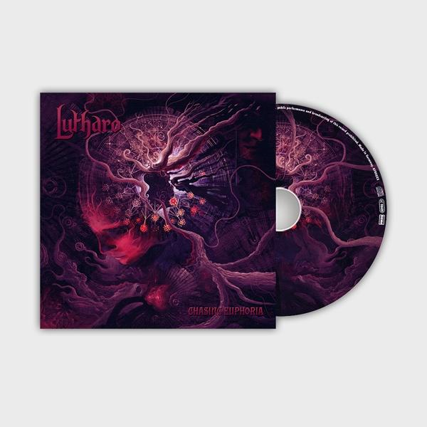 Albumcover von 'Lutharo', rot getöntes Bild eines Gesichts mit baumartigen Ästen und Text.