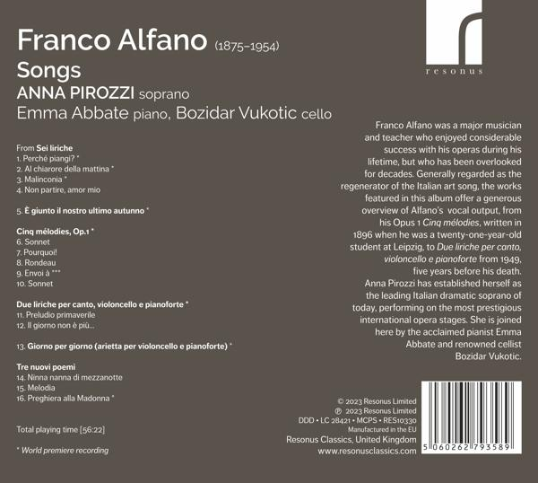 Albumcover mit Franco Alfano, Anna Pirozzi, Emma Abbate und Bozidar Vukotic.