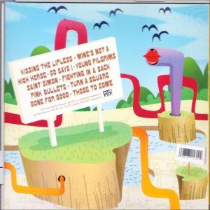 Rückseite eines CD-Covers mit Songtiteln und Cartoon.