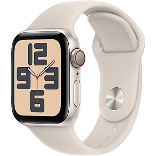 APPLE Watch SE (2023), GPS+CELL, 40 mm, Caja de aluminio blanco estrella, Vidrio delantero Ion-X, Talla M/L, Correa deportiva blanco estrella