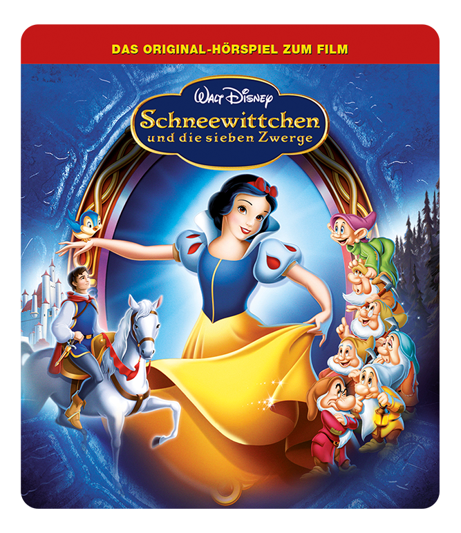 Schneewittchen Filmplakat: Schneewittchen mit Zwergen und Prinz.