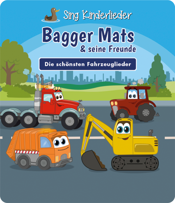 Copertina di un libro per bambini con veicoli a fumetti, testo in tedesco.