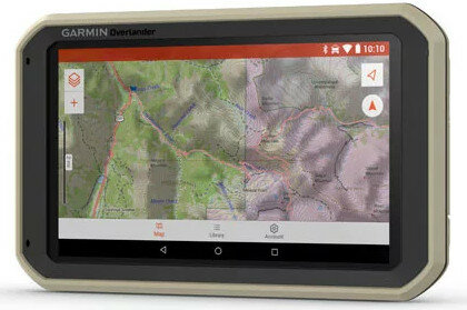 Czarne i beżowe urządzenie Garmin Overlander wyświetlające mapę.
