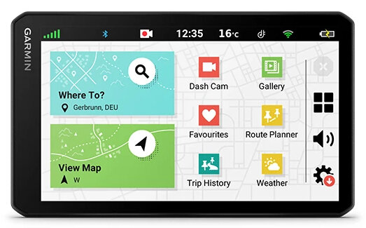 Urządzenie GPS z mapą, opcjami kamery samochodowej, planera trasy i pogody.