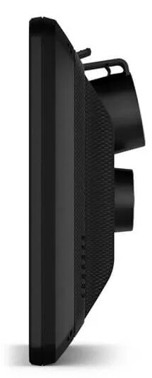 Widok z boku czarnego urządzenia z kamerą i uchwytem montażowym.