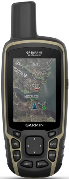 Czarny i beżowy GPS ręczny z mapą na ekranie.