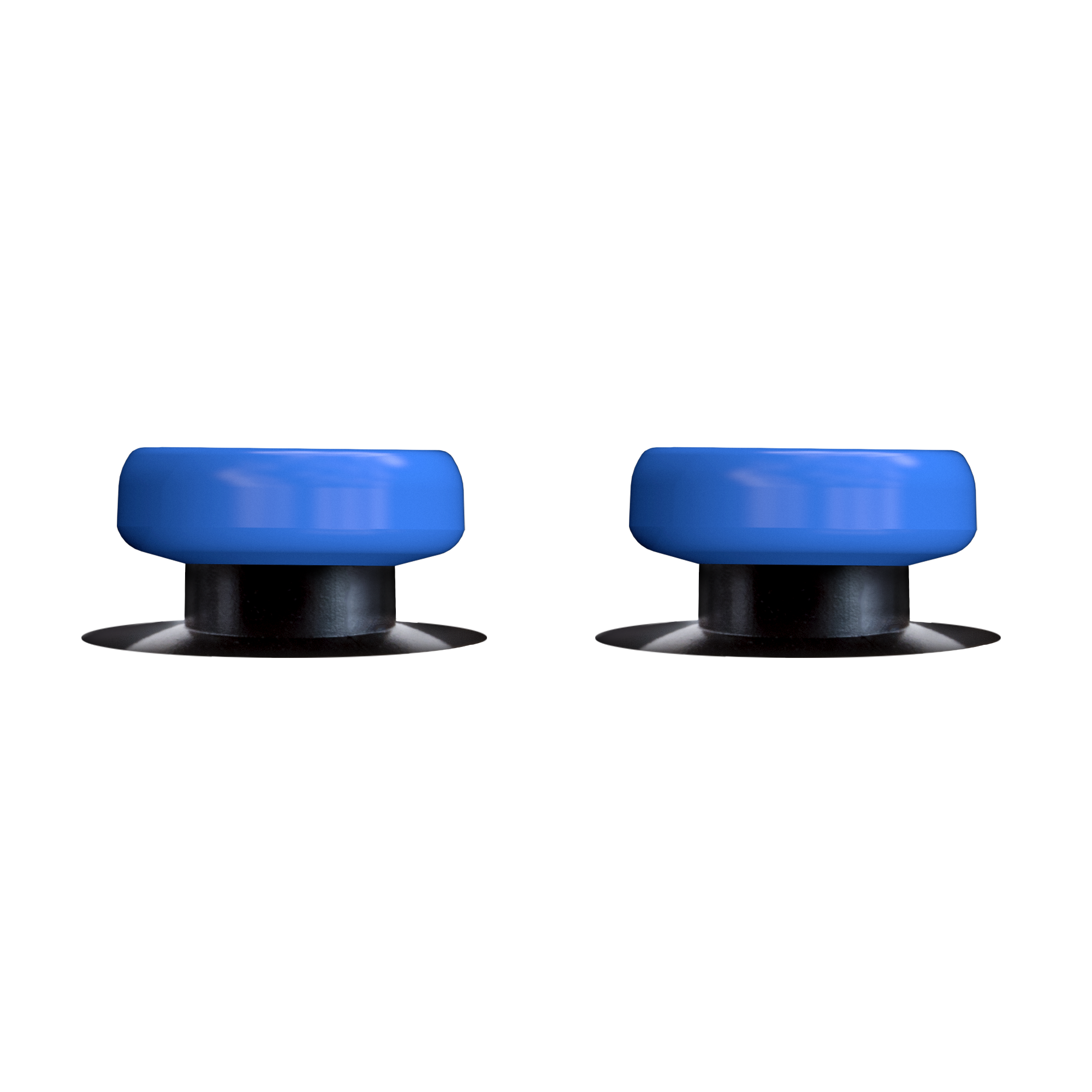 Zwei blaue Joystick-Daumengriffe auf schwarzem Hintergrund.