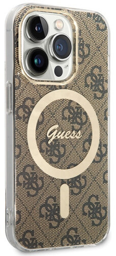 Etui na telefon Guess z logo Guess i telefon z wieloma aparatami.