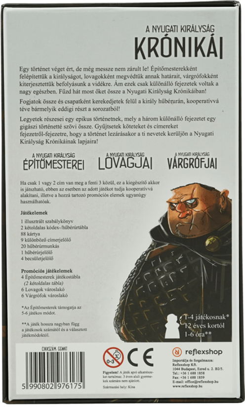 Társasjáték doboza magyar nyelvű szöveggel és egy karakter illusztrációjával.