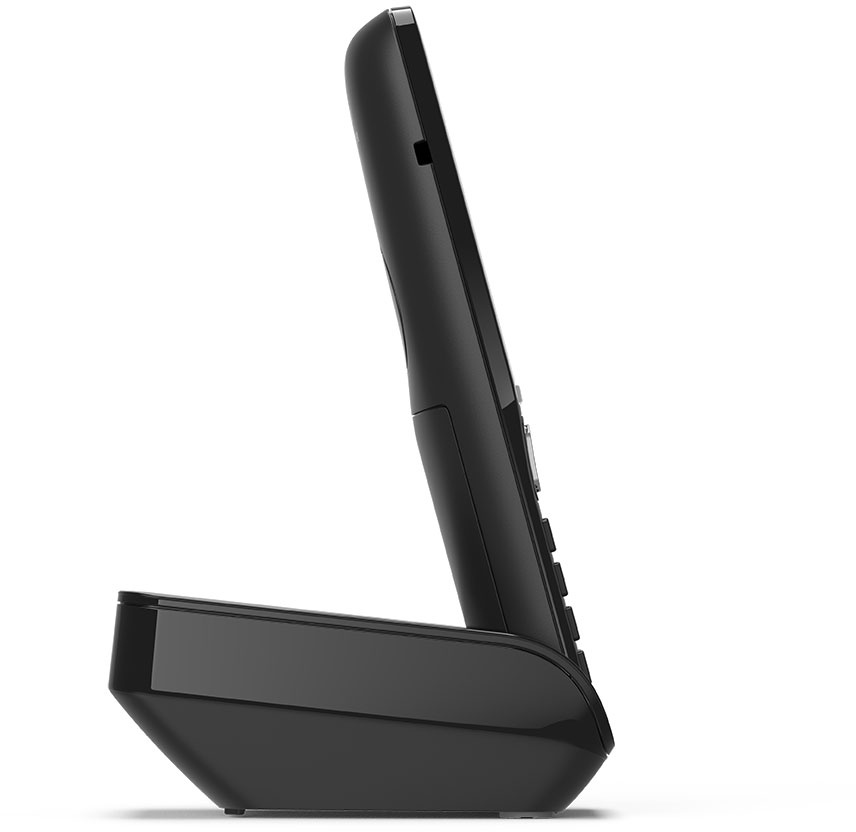 Fekete vezeték nélküli telefon alappal.