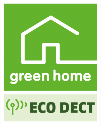 Zöld otthon logó ház körvonallal, a 'zöld otthon' és az 'ECO DECT' szavakkal.