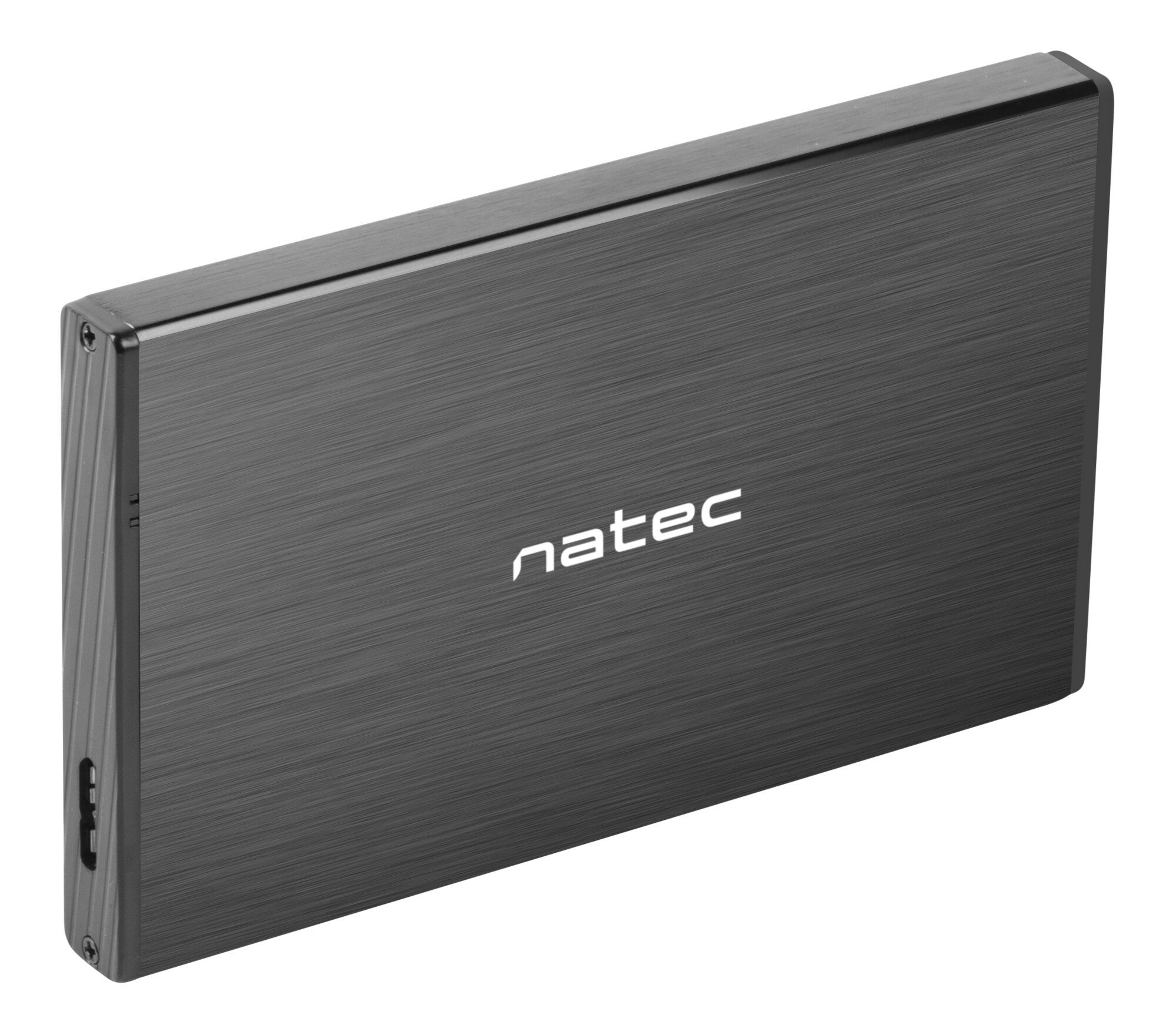 Ciemnoszary zewnętrzny dysk twardy ze słowem "natec" na powierzchni.