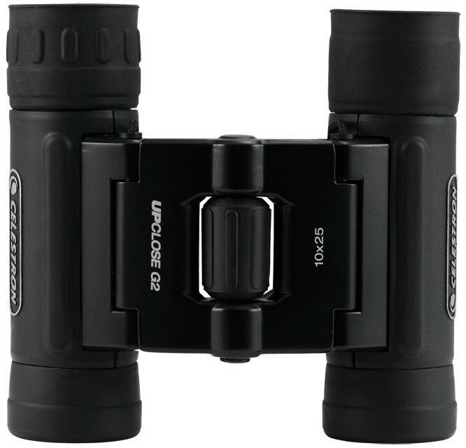 Czarna lornetka z napisem 'Upclose G2' i '10x25'.