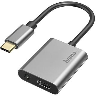 Karta dźwiękowa USB HAMA Premium USB-C - USB-C + jack 3,5 mm (wtyk - gniazdo) Szary