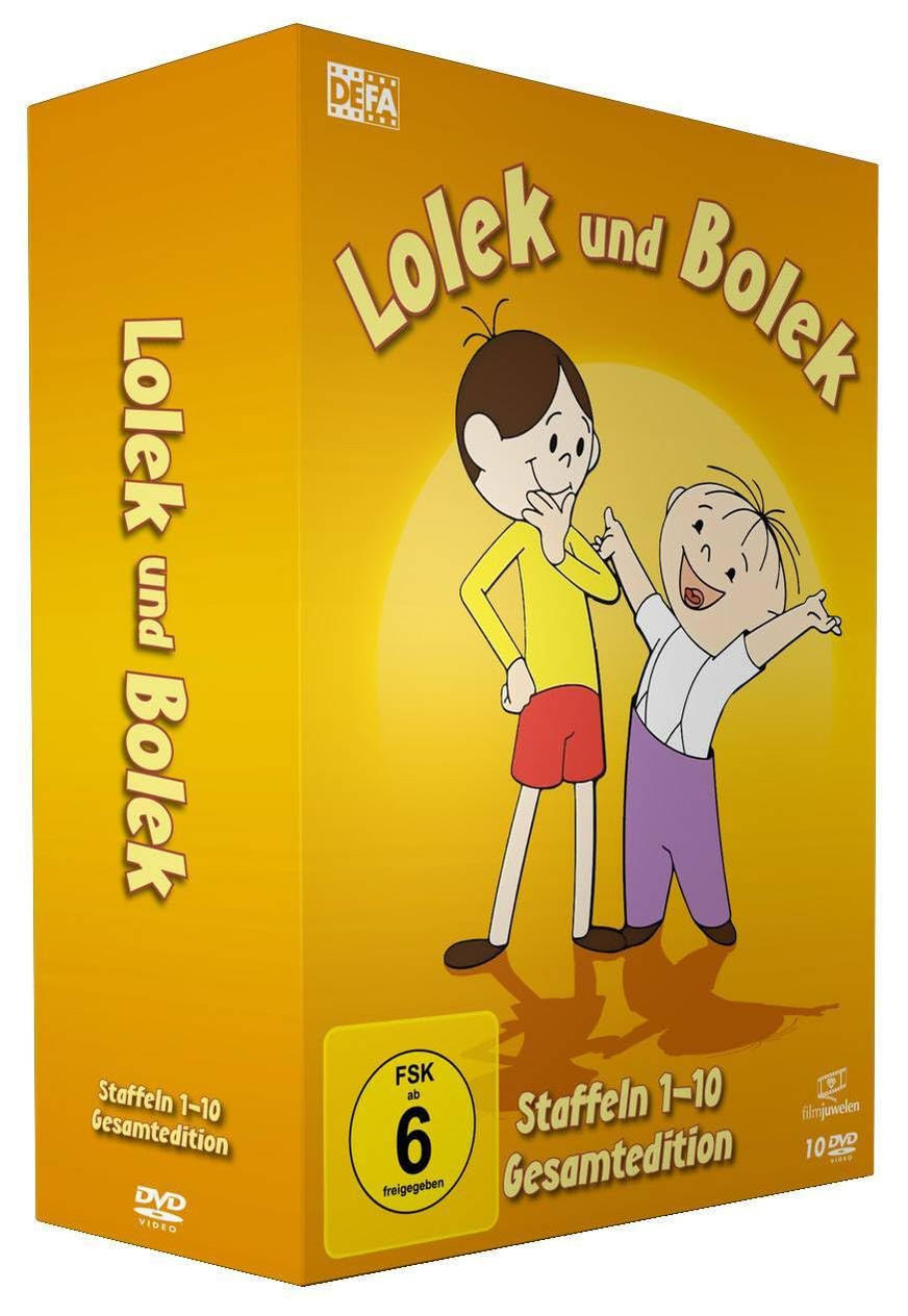 Eine DVD-Box mit den Zeichentrickfiguren Lolek und Bolek.