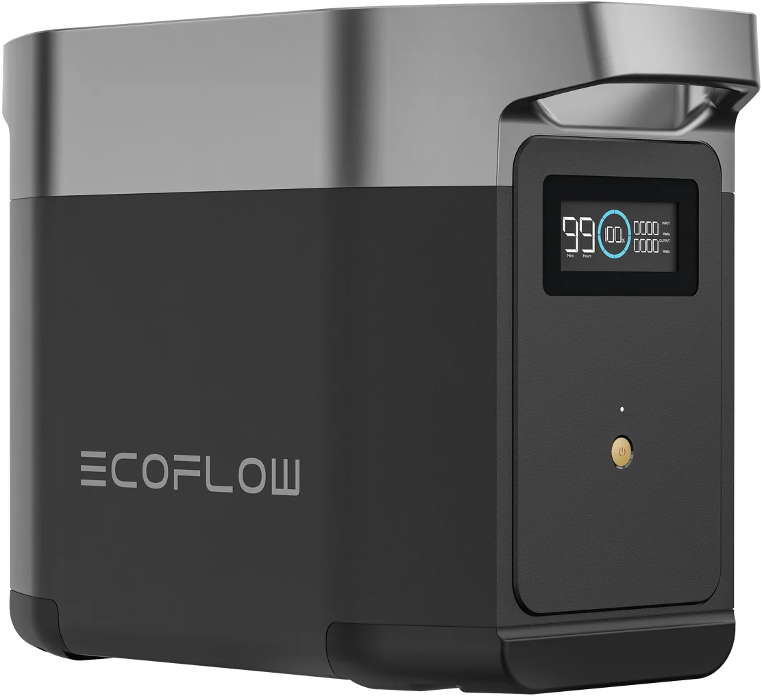 Centrale elettrica nera e grigia con display digitale. Il marchio è ECOFLOW.