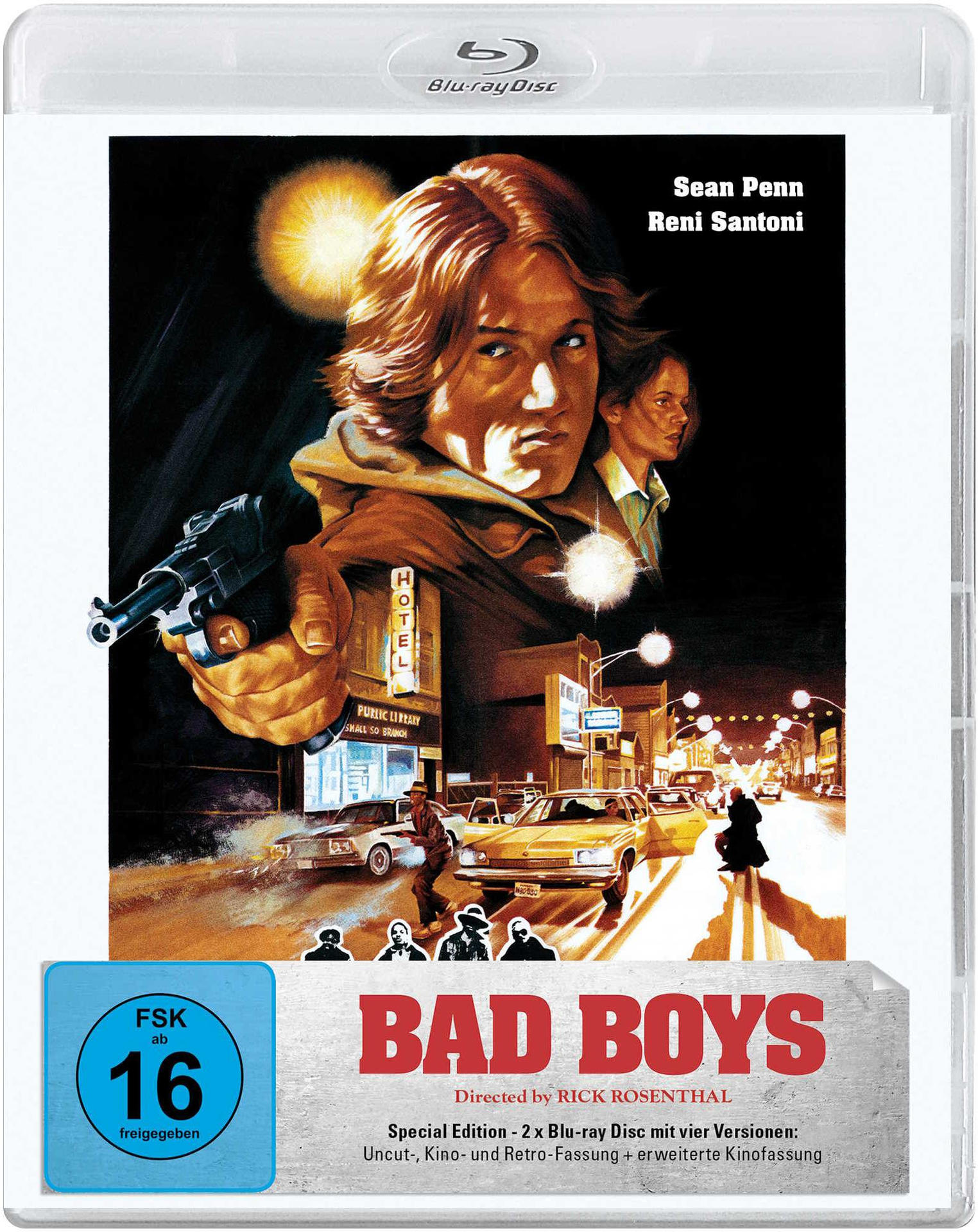 DVD-Cover des Films 'Bad Boys' mit Sean Penn. Zeigt einen Mann mit Waffe und Stadtszene.