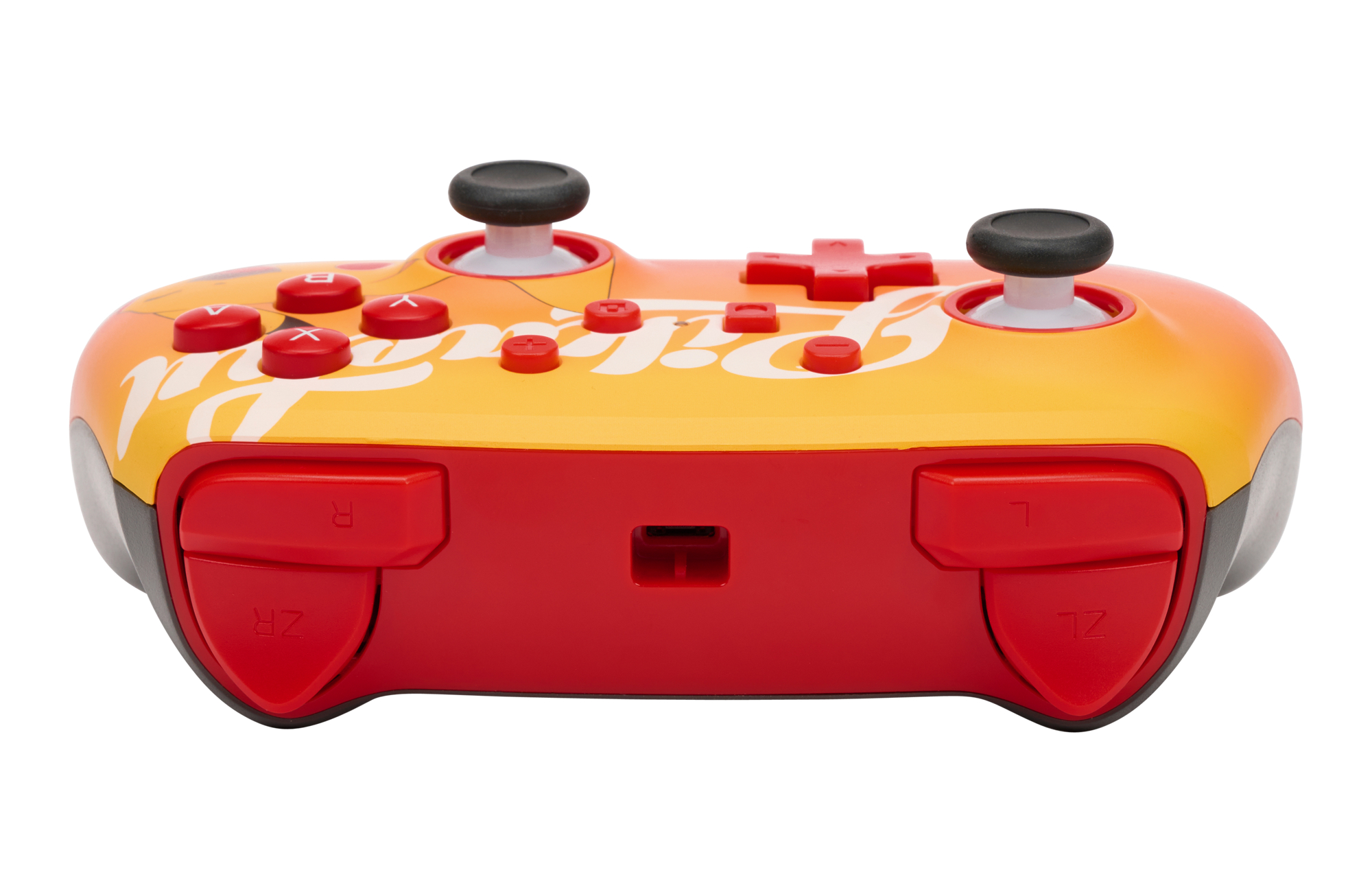 Gelb-roter Nintendo Switch Controller mit Pikachu-Design.