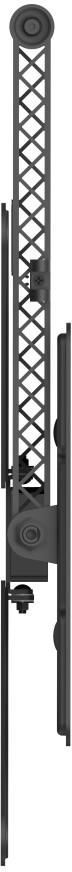 Schwarzes Metalltor oder -sperre mit Gittermuster. Es ist hoch und hat eine Reihe von Gelenken.