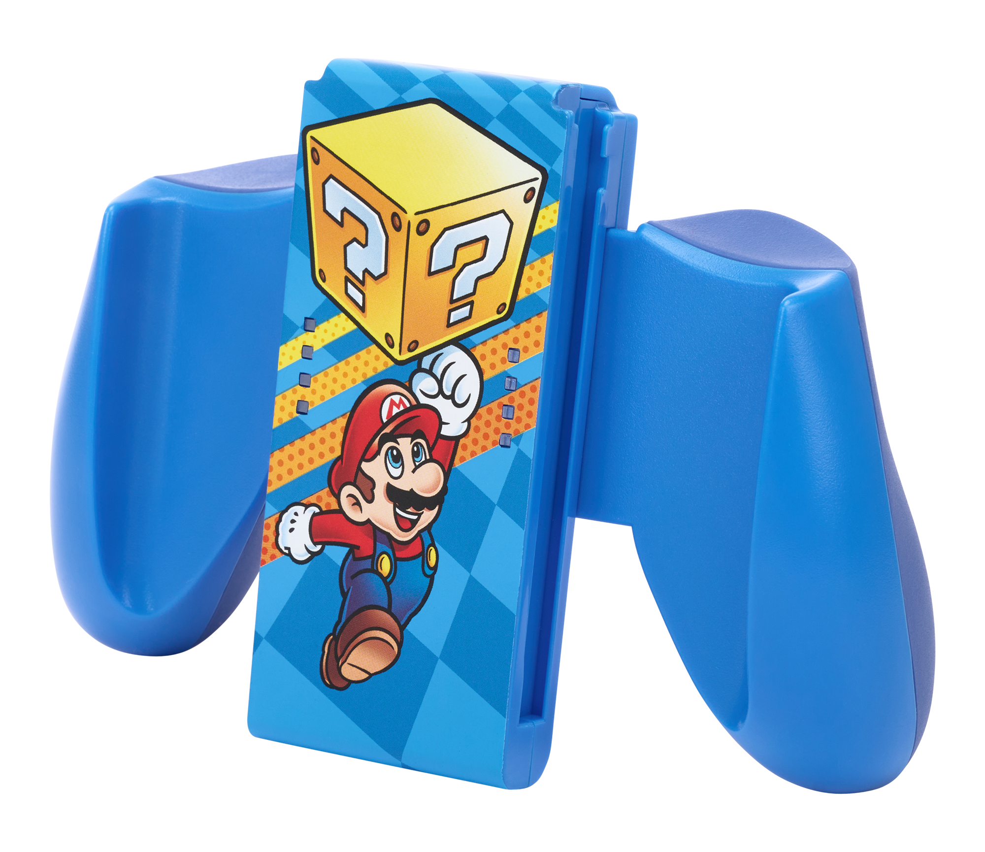 Blaue und blaue Controller mit Mario drauf. Der Hintergrund ist weiß.