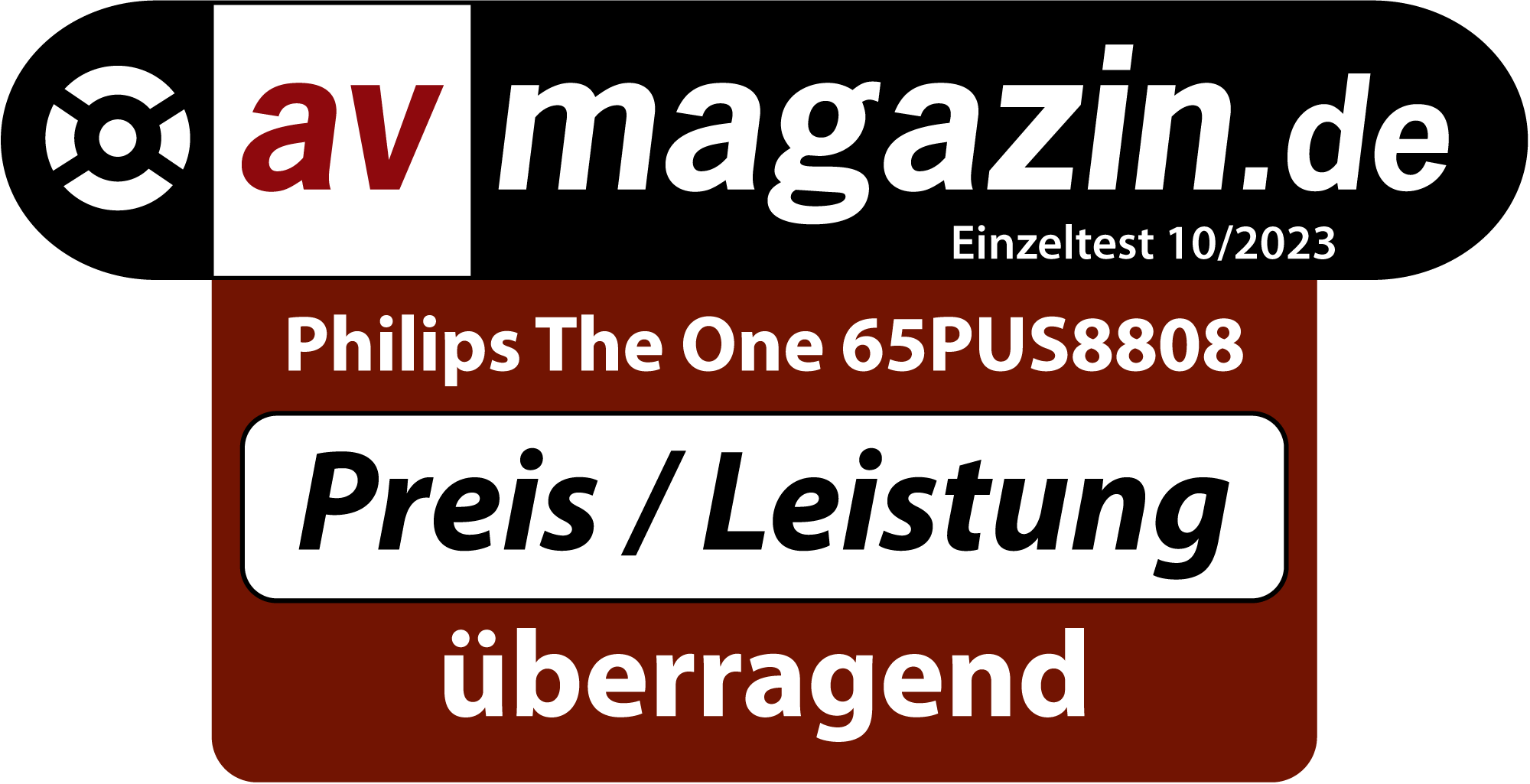 Braunes Banner mit Text 'Preis / Leistung' und 'überragend'.