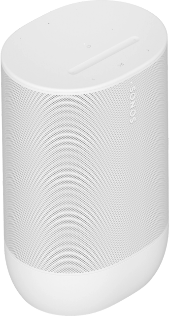 Fehér hengeres Sonos hangszóró. Lapos tetején vezérlőgombok és a Sonos logója látható.