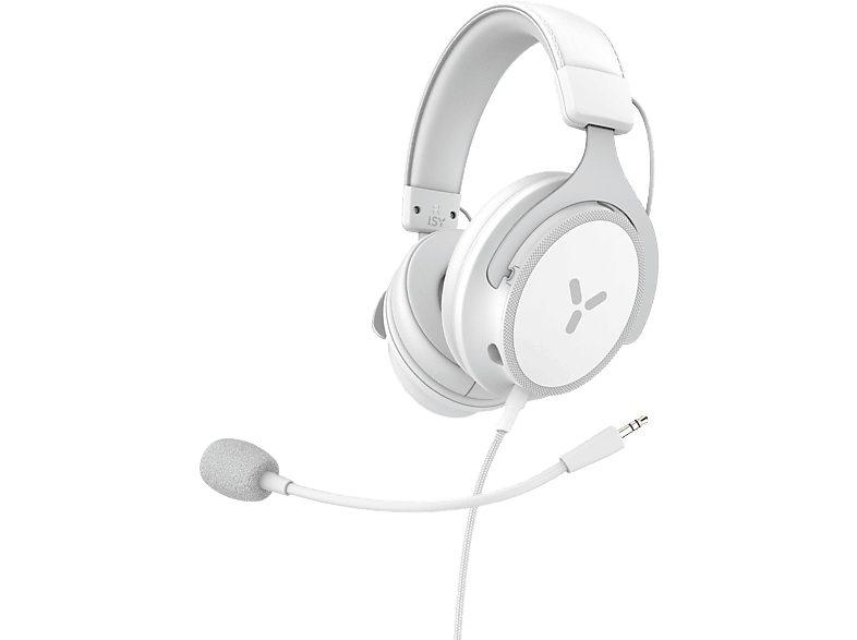 Auriculares gaming - ISY IGH 2000-WT, Compatible con multiplataformas, Con cable, micrófono desmontable, Blanco