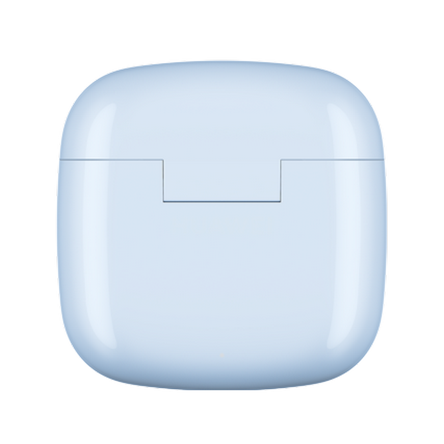 Funda de carga azul claro, redondeada, para auriculares.
