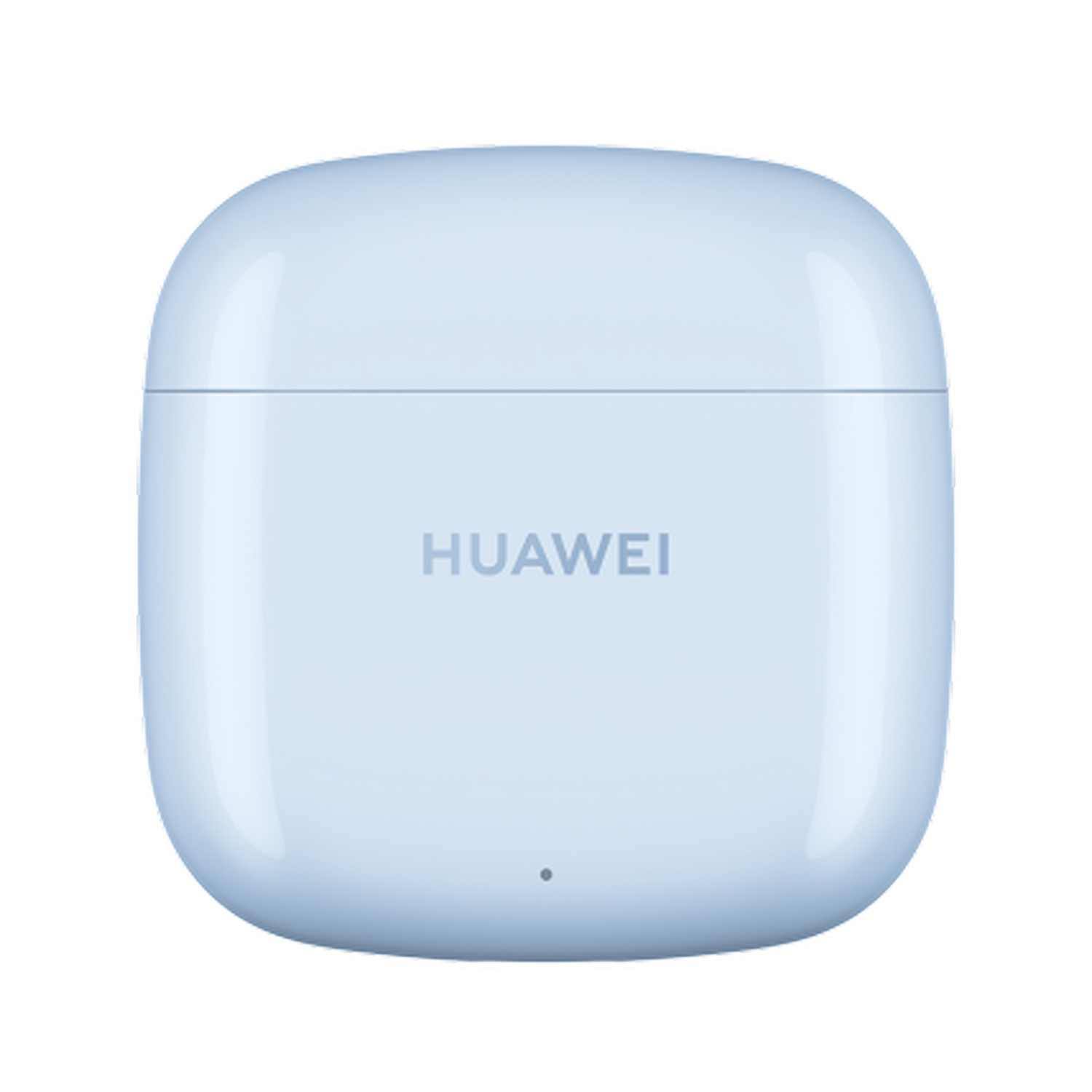Estuche de carga de auriculares Huawei azul claro con la marca centrada.