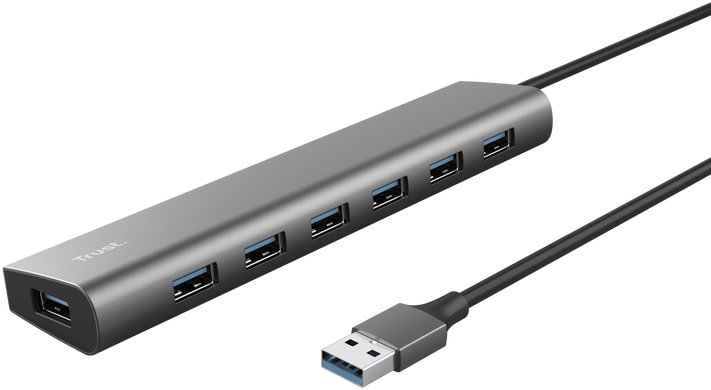TRUST Halyx 7 portos USB 3.2 Gen1 Hub, max 5Gbps, szürke (24967)
