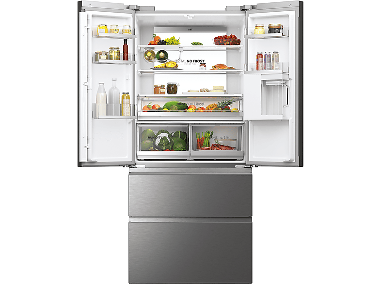 HAIER HFW7819EWMP French Door 83 SERIE 7 Kühl-Gefrierkombination (537 l, E, 1925 mm hoch, Edelstahl)