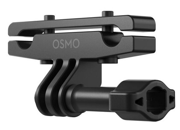 Czarny uchwyt do kamery Osmo. Posiada górny pasek, logo Osmo i punkt mocowania kamery.