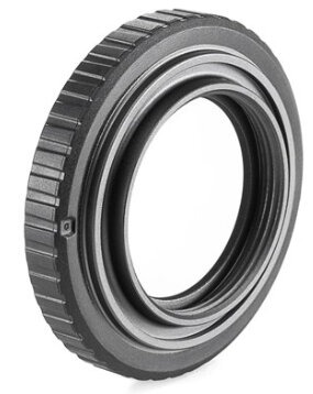 Czarny metalowy pierścień z gwintem wewnętrznym na białym tle.