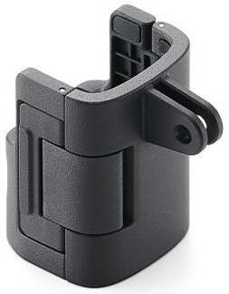 Czarny plastikowy zawias. Ma wspornik do mocowania. Tło jest białe.