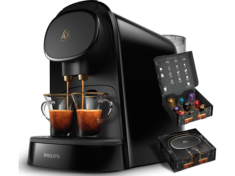 Cafetera de cápsulas - Philips LM8012/60 L'OR Barista, 2 tazas o 1 doble, 19 bares, Depósito l, Negro