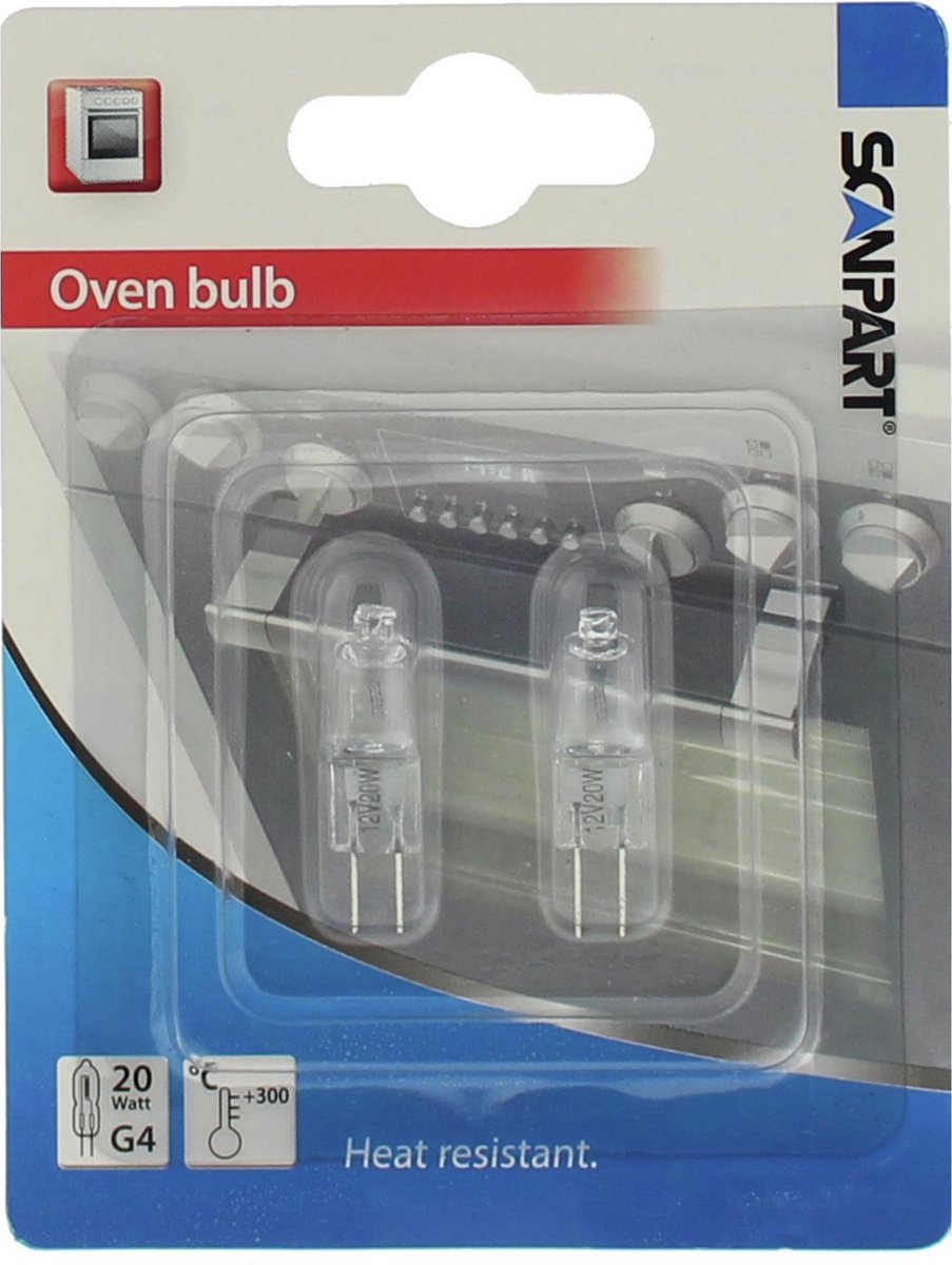 Verpakking van ovenlampen. Twee lampen zichtbaar in het doorzichtige plastic.
