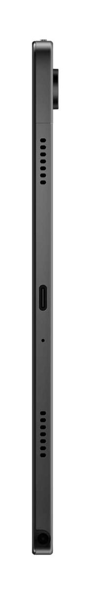 Widok z boku czarnego tabletu, pokazujący profil, aparat i port USB-C.